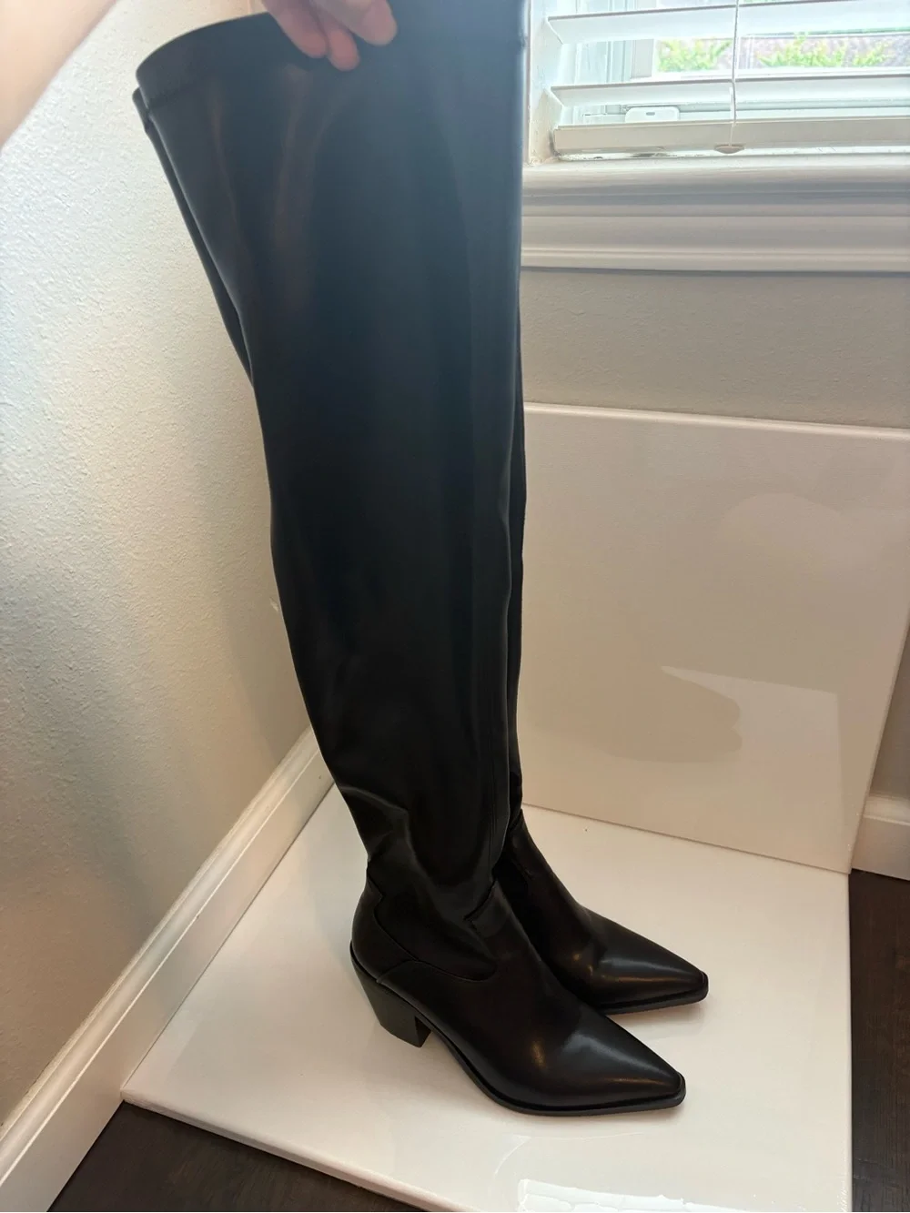 Classic Black Thigh-High Women's Boots - Sleek Pointed Toe